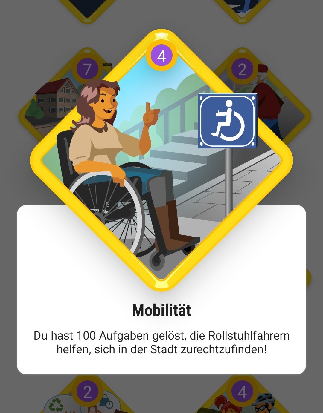 screenshot aus der app street complete wo der Punktestand für infos zu Barrierefreiheit angezeigt wird